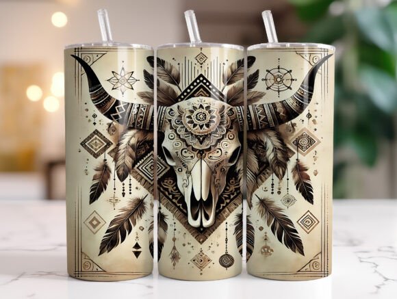 Boho Western Bull Skull Tumbler Wrap PNG Review for Real Projects
