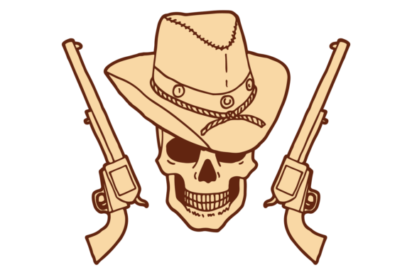 Dead Cowboy Drawing. Skull in Wild West