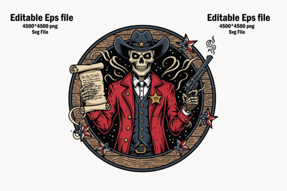 Skeleton Cowboy Holding Gun and Document Review