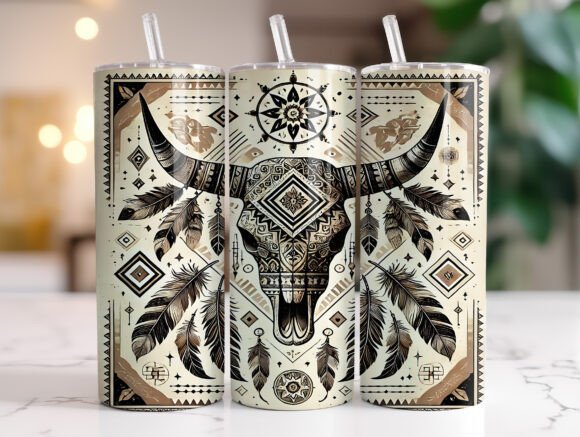 Western Boho Bull Skull Tumbler Wrap PNG Review for Real Projects